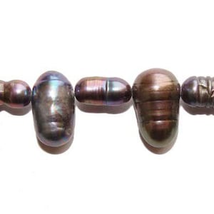 Natural 6mm And 13mm 15" Strand Black Peanut And Teardrop Pearls Genuine Gemstone