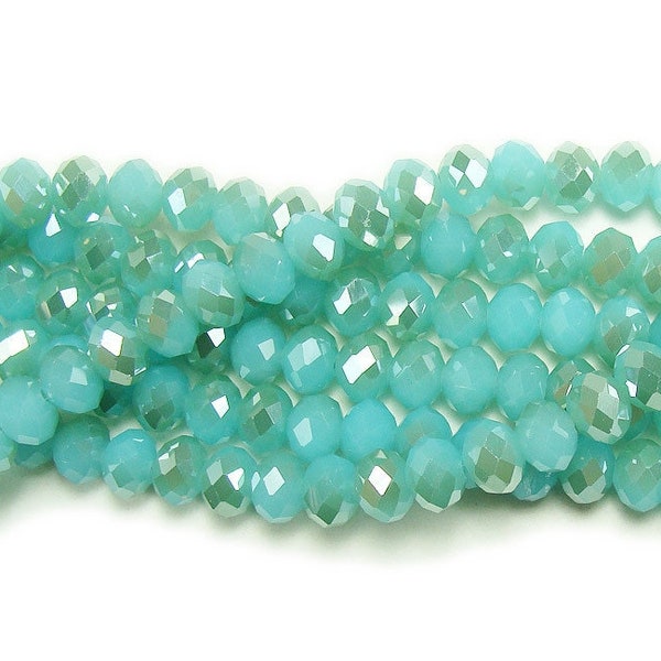 8x10mm 72 Beads 22" Half Silver Sky Blue Glass Faceted Rondelles man-made synthetic beads wholesale
