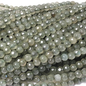 Natural 4mm Gray Jade Faceted Round Beads Genuine Gemstone