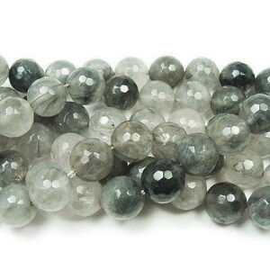 Natural 8mm 15.5 Inches Cloud Grey Quartz Faceted Round Beads Genuine Gemstone