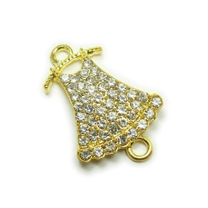 18x22mm Pack Of 4 Gold Metal And Cz Stone Dress On A Hanger Connector (18x22mm, Pack Of 20
