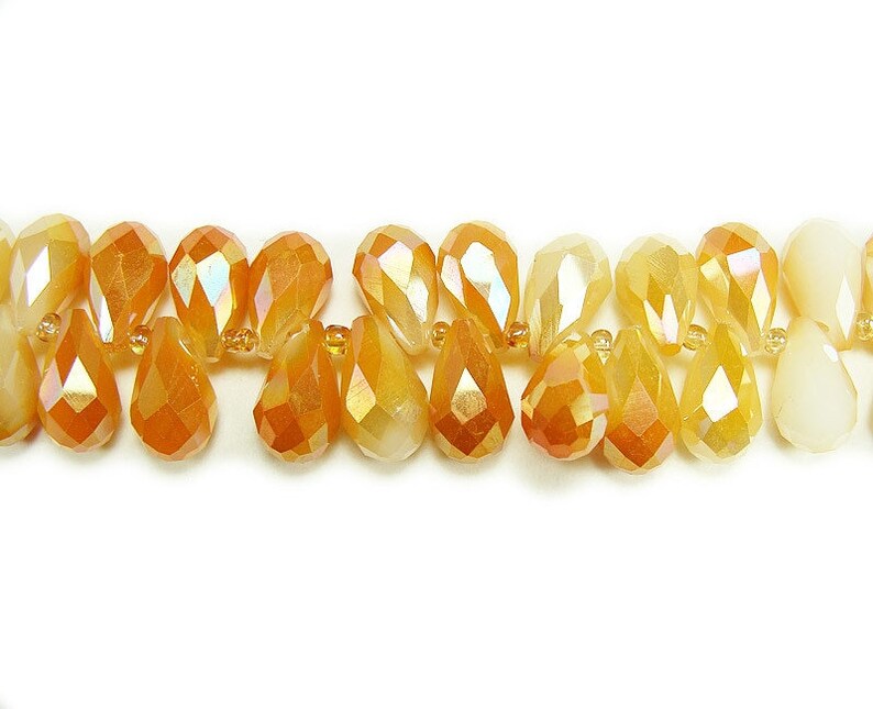 8x13mm 50 beads White cream glass faceted briolette beads with orange AB finish man-made synthetic beads wholesale