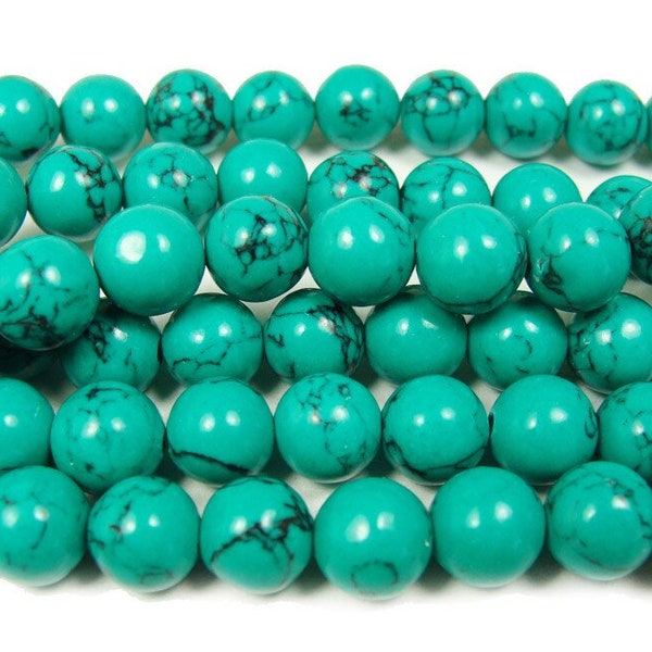 Natural 8mm 15.5 Inches Green Turquoise Howlite Round With Matrix Genuine Gemstone