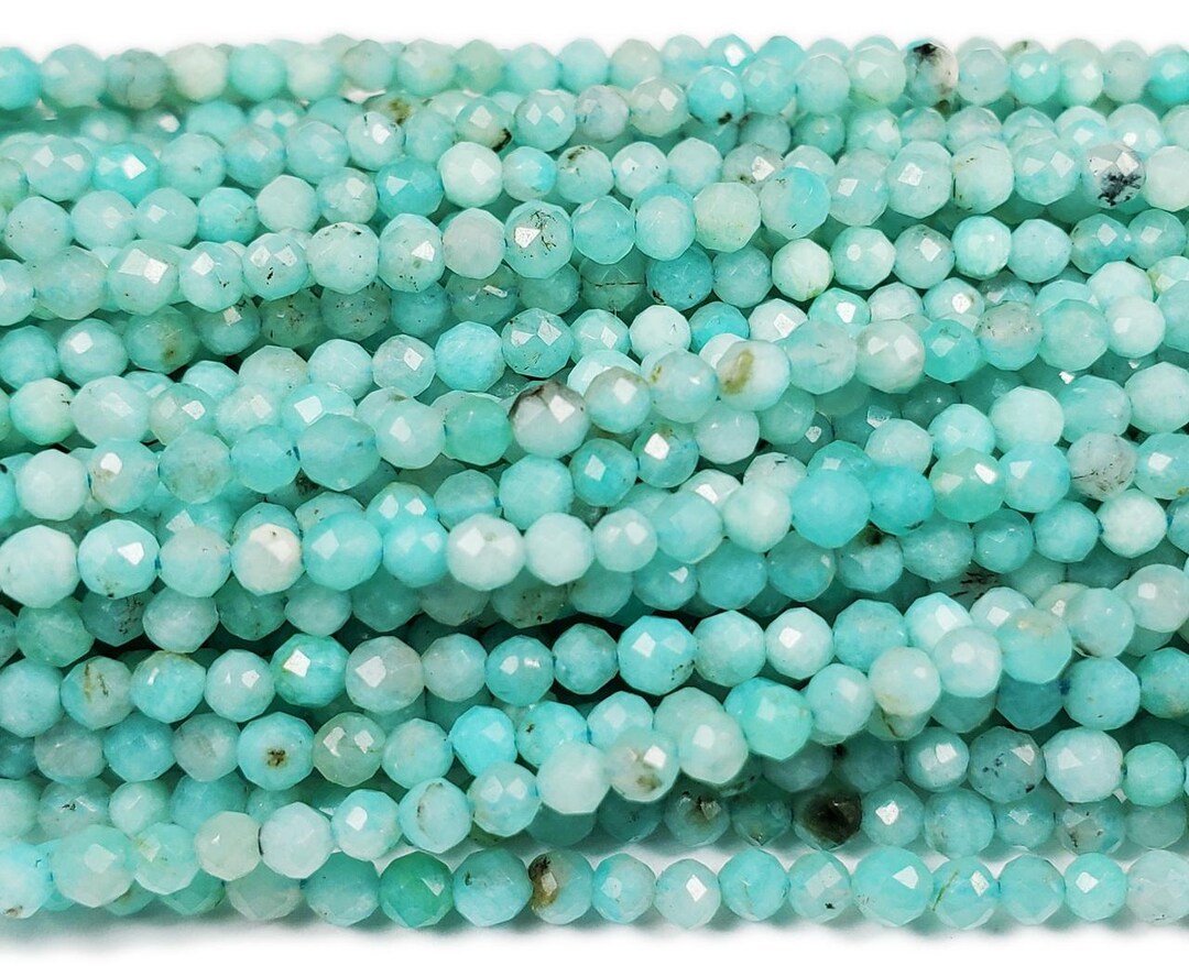 Natural 2.5mm Finely Cut Blue Amazonite Faceted Beads Genuine Gemstone ...