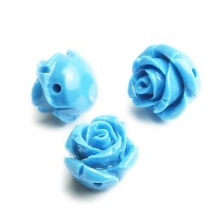15mm Pack Of 10 Sky Blue Rose Flower Beads man-made synthetic beads wholesale