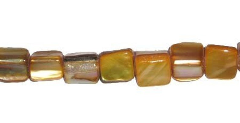 Natural 6x7mm Mother Of Pearl Golden Cube Beads Genuine Gemstone