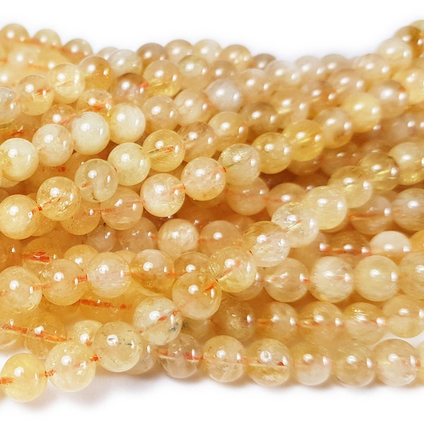 Natural 6mm Citrine Smooth Round Beads Genuine Gemstone