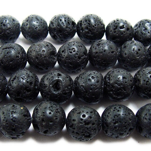 Natural 4mm 15.5 Inches Black Lava Round Beads Genuine Gemstone