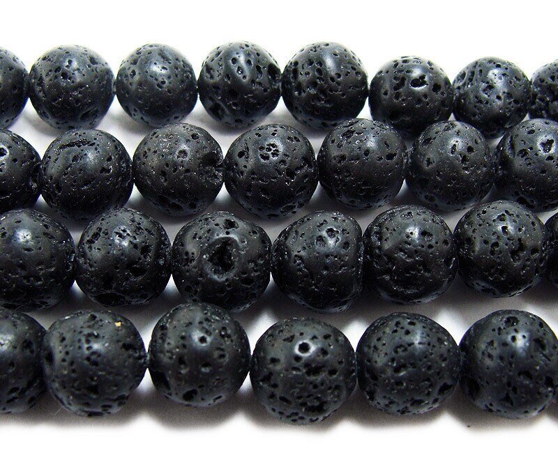 6 Sizes Natural Black Lava Beads, Grade A Lava Rock Stone, High