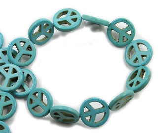 Natural 20mm Turquoise Howlite Peace Sign Beads Genuine Gemstone