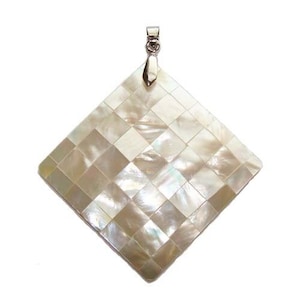 45x45mm Mosaic Mother Of Pearl Rhombus Pendant Genuine Natural Gemstone
