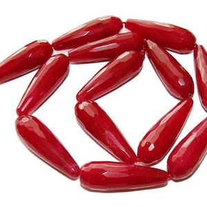 Natural Dyed Faceted Long Teardrop Beads 10x30mm Ruby Jade Faceted Long Teardrop Beads Genuine Gemstone