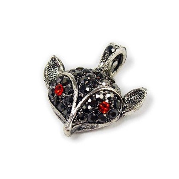 18x20mm Antiqued Pewter Fox Pendant With Black Cz Stones Genuine Natural Gemstone