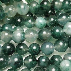 Natural 12mm Green Moss Jade Round Beads Genuine Gemstone
