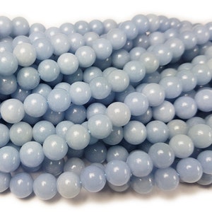 Natural 8mm Angelite Smooth Round Beads Genuine Gemstone