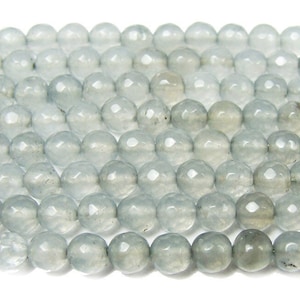Natural 8mm Light Smoky Jade Faceted Round Beads Genuine Gemstone