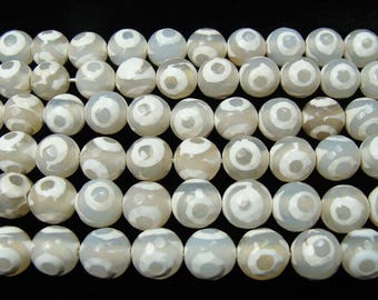 Natural 6mm Tibetan Dzi Style White Third Eye Faceted Beads Genuine Gemstone