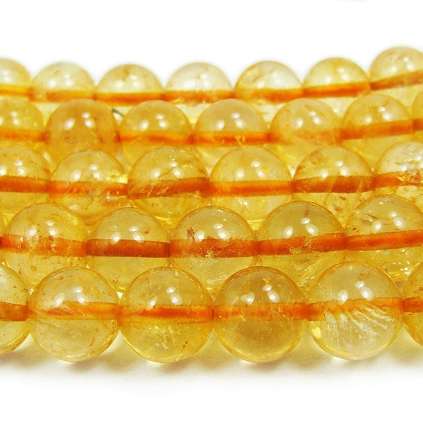 Natural 8mm 15.5 Inches Citrine Smooth Round Beads Genuine Gemstone