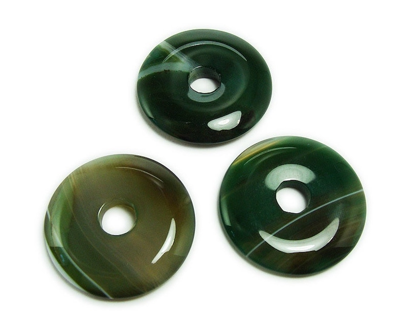 30mm Green Dyed Agate Small Donut Pendant Genuine Natural Gemstone image 1