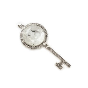 32x74mm Rutilated Quartz Chips With Cz And Metal Key Pendant Genuine Natural Gemstone