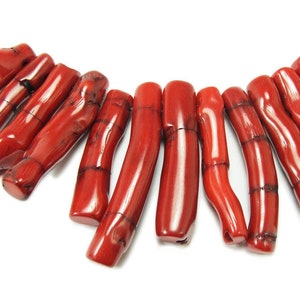45mm - 55mm Priced For 7 Pieces Red Bamboo Coral Stick Collar Pendant Genuine Natural Gemstone