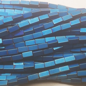 Natural 2x4mm Blue Hematite Rectangular Cuboid Beads Genuine Gemstone
