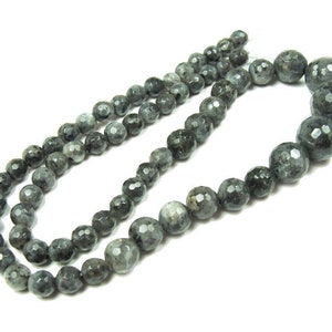 Natural 6-14mm Dark Labradorite Faceted Graduated Round Beads Genuine Gemstone