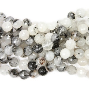 Natural 8mm Rutilated Quartz Faceted Round Beads Genuine Gemstone