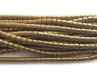 Natural 3x3mm Gold Hematite Small Tube Beads Genuine Gemstone