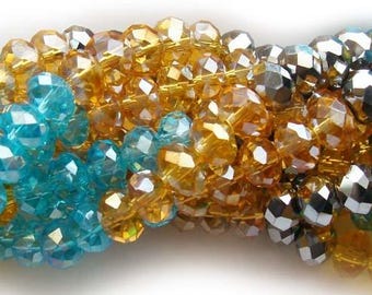 Naturel 6 x 8 mm 16 po. Argent brun bleu Verre à champagne Rondelles à facettes Pierres précieuses véritables