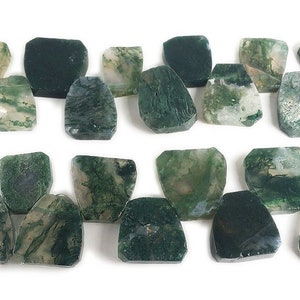 Natural 22x26mm Green Moss Opal Free Form Trapezoid Beads Genuine Gemstone