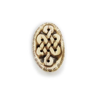 Natural 24x37mm Bone Hand-Carved China Knot Oval Pendant Genuine Gemstone