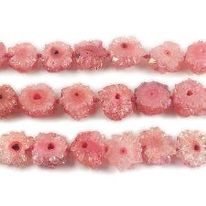 Natural 20x20mm Priced Per 2 Pieces Salmon Pink Druzy Agate Cross Section Beads Genuine Gemstone