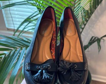 Mootsies Tootsies zwarte loafers met blokhak en kwastjes maat 8