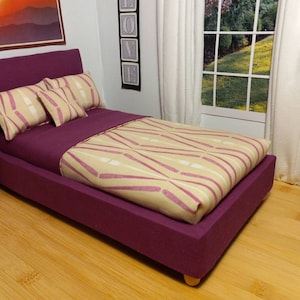 Purple, White and Beige Geometric Luxury Handmade Platform Doll Bed for 12&#39;&#39; Dolls - Realistic Bed Design for Dolls -