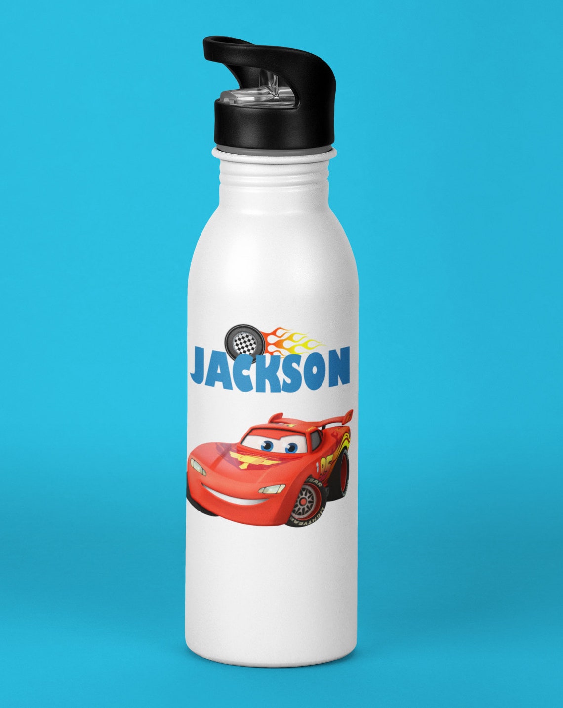 Kids Personalised Water Drink Bottle Cars Lightning Mcqueen Etsy