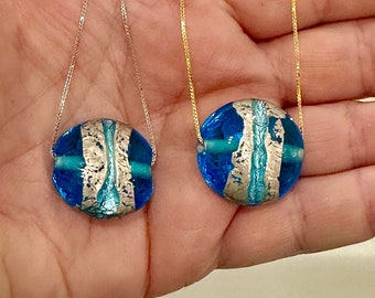 Deep Sea Blue Murano Glass on Sterling Chain