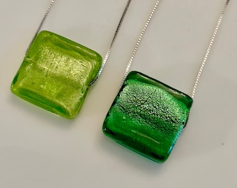 RARE Deep Green or Lime Green Murano Glass Pendant on 925 Sterling Adjustable Chain
