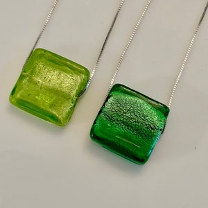RARE Deep Green or Lime Green Murano Glass Pendant on 925 Sterling Adjustable Chain