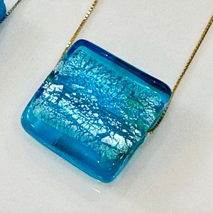 Handmade Light Torquoise Blue Murano Glass on Sterling Chain