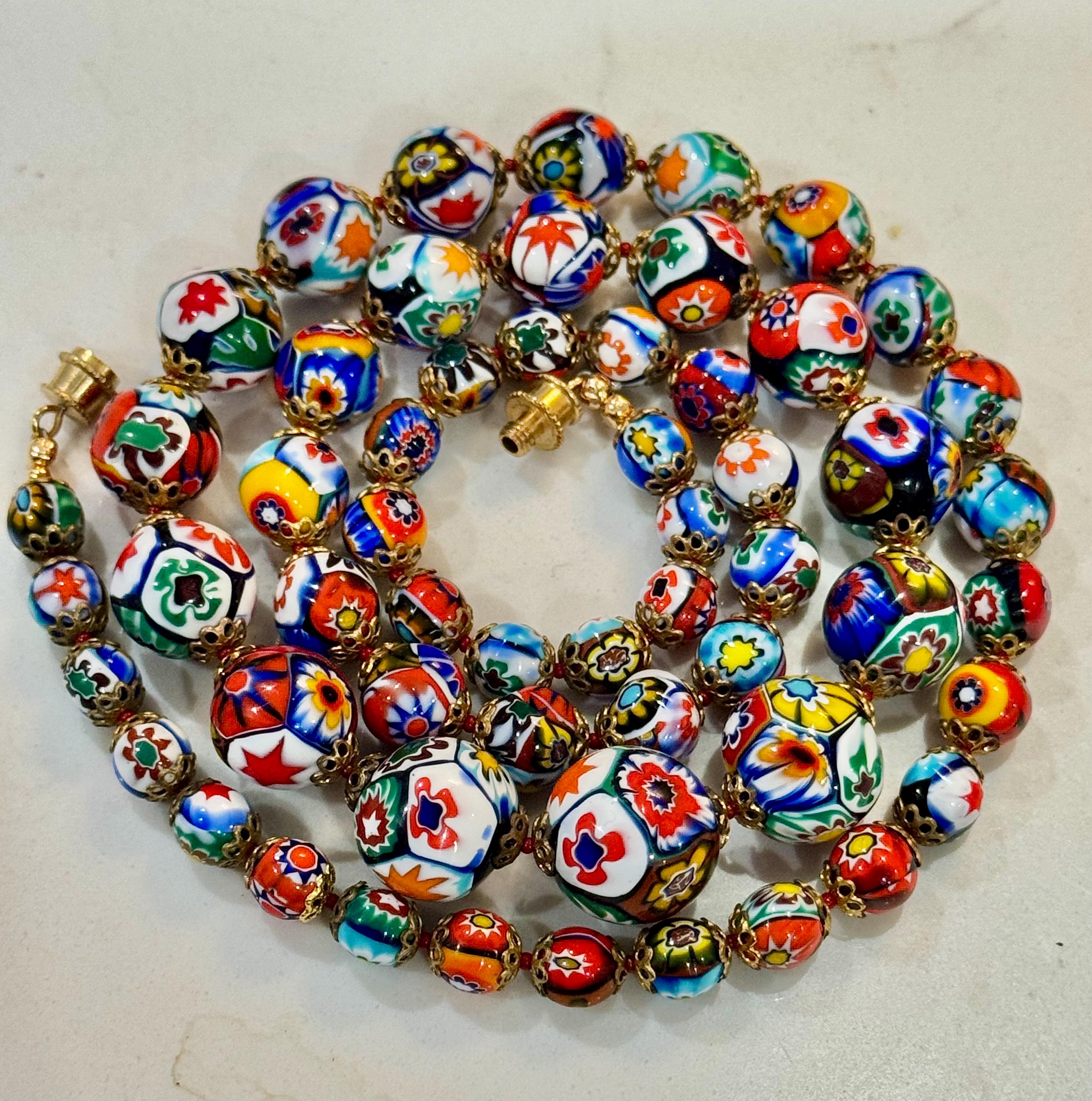 Vintage Ercole Moretti Millefiori Murano Glass Beaded Necklace, 27