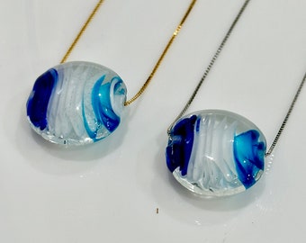 Clear Murano Glass With Lampwork Detail Pendant on Sterling Chain