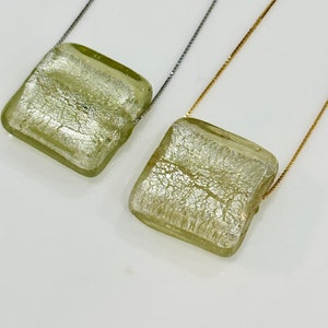 Handmade Iced Golden Green Murano Glass on Sterling Chain