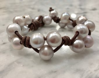 Silber Perle und Leder Armband
