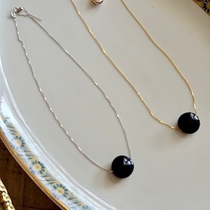 Round Black Murano Glass on Sterling Vermeil Chain
