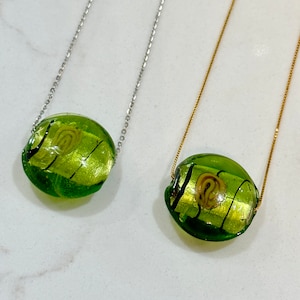 Handmade Army Green With Handwork Detail Murano Glass on Sterling Chain