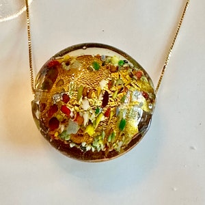 Gold Murano Glass Necklace: Sterling Chain, Handmade Pearl Extender