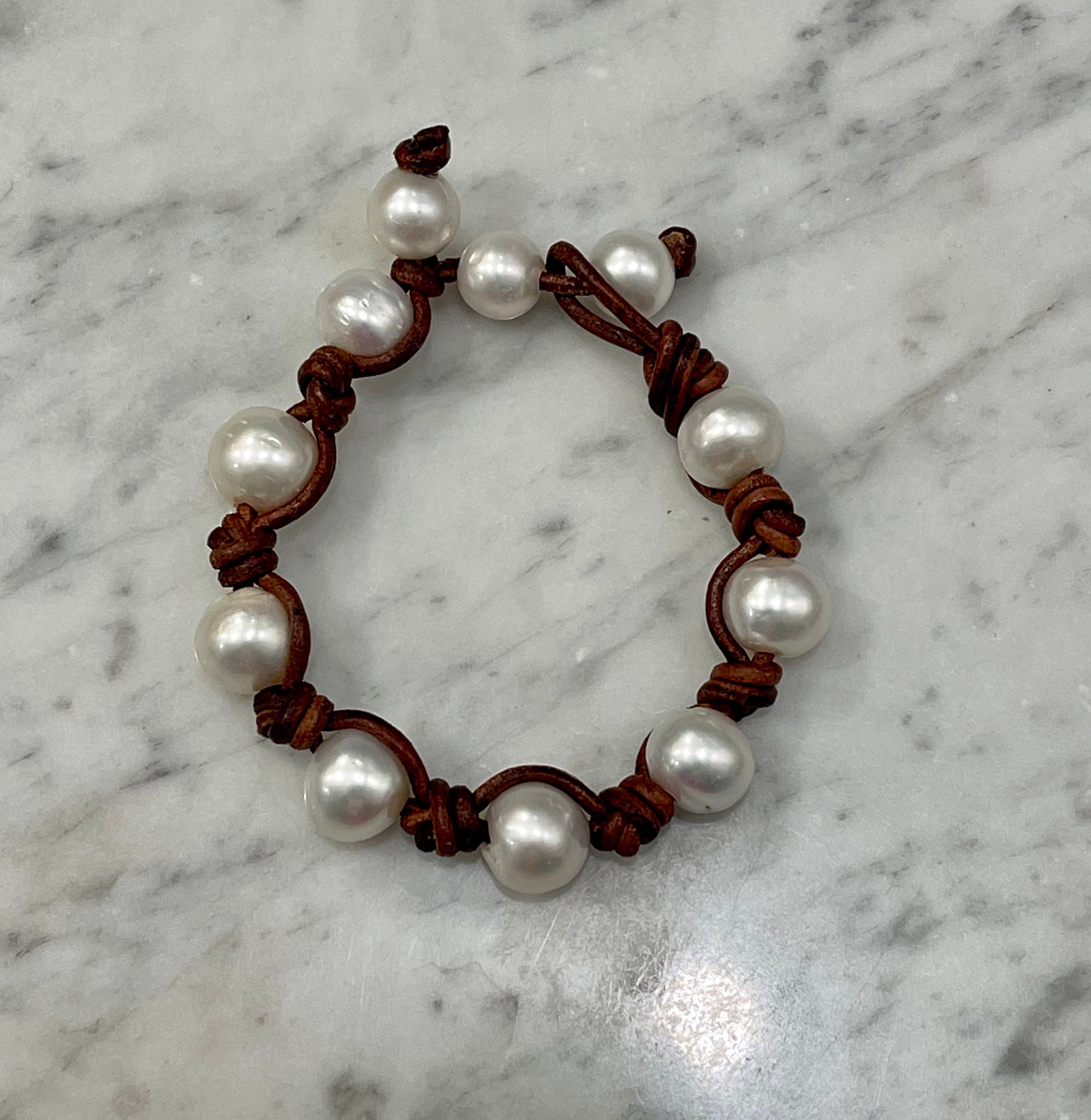 Giant White Pearl and Knotted Leather Bracelet - Etsy