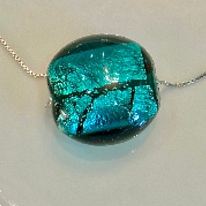 Hand Blown Deep Aqua (RARE) Murano Glass on Sterling Chain