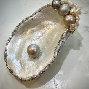 Handmade Oyster Shell Jewelry Dish: Iridescent Pearl Ring Holder